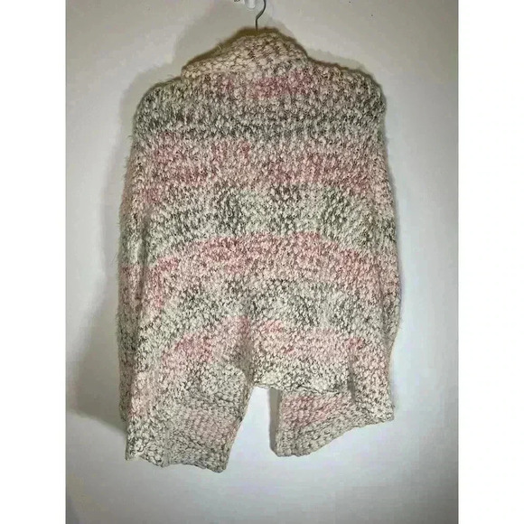 WOVEN HEART Open Fuzzy Cardigan Sweater Cream Multicolor Oversized Women Med - Picture 2 of 6